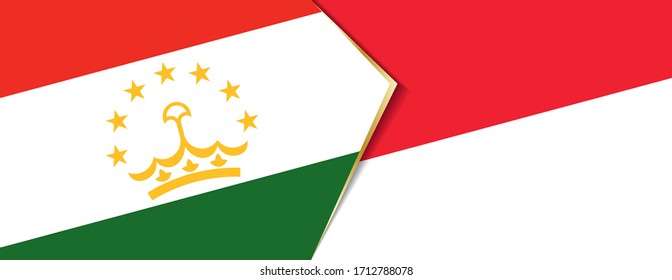 Die Flaggen Tadschikistans und Indonesiens, zwei Vektorillustrationen Flaggen Symbol für Beziehung oder Konfrontation.