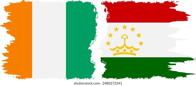Tajikistan and Ivory Coast grunge flags connection, vector