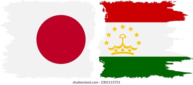 Tajikistan and Japan grunge flags connection, vector