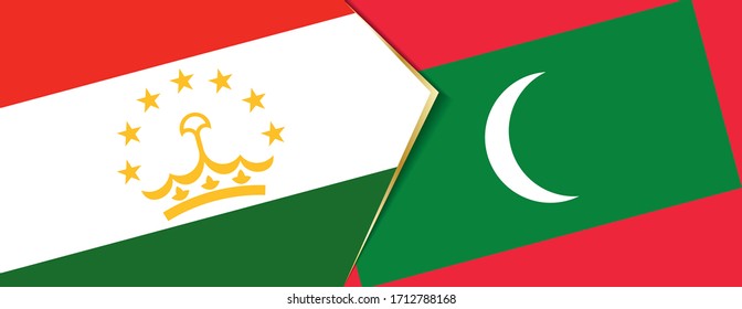 Tadschikistan und die Malediven, zwei Vektorillustrationen Flaggen Symbol für Beziehung oder Konfrontation.
