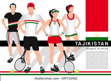 Tajikistan : Male and Female Tennis Players in National Outfits : Vector Illustration