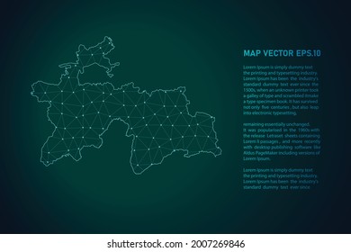 tajikistan map. Abstract mash line and point scales on dark background . 3D mesh polygonal network line, design sphere, dot and structure. Vector illustration eps 10.