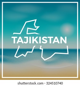 Tajikistan map against the backdrop of beach and tropical sea with bright sun. EPS10 vector