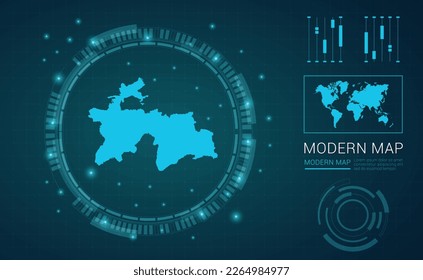 Tajikistan map of blue digital frame Futuristic Sci Fi Modern User vector HUD, GUI, UI interface.