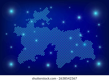 Tajikistan map in blue. Dotted map. Dots Tajikistan map with spotlights on dark blue background.  Global social network.  Blue futuristic background with Dotted map . EPS10