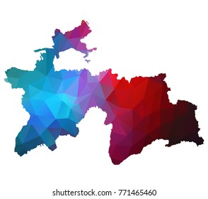 tajikistan map. Blue and Red polygonal shape vector illustration on white background. Vector illustration eps 10.