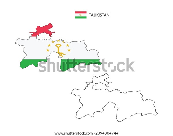 Tajikistan map city vector divided by outline\
simplicity style. Have 2 versions, black thin line version and\
color of country flag version. Both map were on the white\
background.