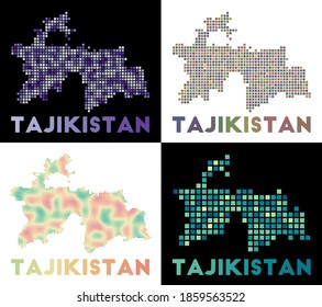 Tajikistan map. Collection of maps of Tajikistan in dotted style. Borders of the country filled with rectangles for your design. Vector illustration.