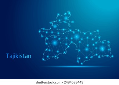 Tajikistan map - concept of communication technology, graphic of low poly.