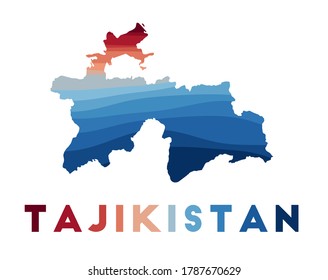 Karte Tadschikistan. Karte des Landes mit schönen geometrischen Wellen in roten blauen Farben. Lebhafte Tadschikistan-Form. Vektorgrafik.