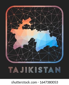 Tajikistan map design. Vector low poly map of the country. Tajikistan icon in geometric style. The country shape with polygonal gradient and mesh on dark background.