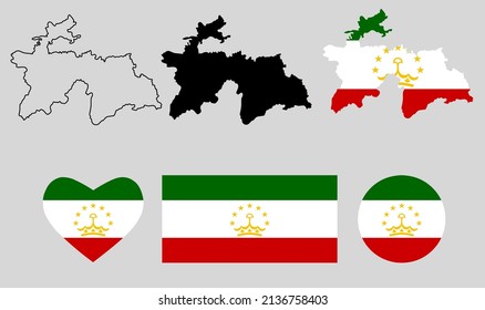 tajikistan map flag icon set