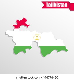 Tajikistan map with flag inside and ribbon