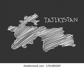 Tajikistan map freehand sketch on black background.