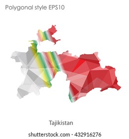 Tajikistan map in geometric polygonal style.Abstract gems triangle,modern design background.