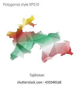 Tajikistan map in geometric polygonal style.Abstract gems triangle,modern design background.