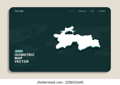 Tajikistan map green background with isometric vector. Web banner layout template.