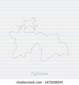 Tajikistan map hand drawn gray outline on notebook background. Vector Illustration EPS10.