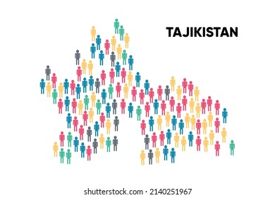 Tajikistan Map made by a group of people, Population. Globalization. People from different countries