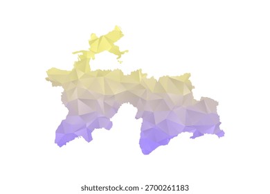 Mapa de Tayikistán - Ilustración vectorial de estilo polígono en amarillo y degradado de lavanda, diseño geométrico de bajo poli, aislado sobre fondo blanco para infografías y proyectos