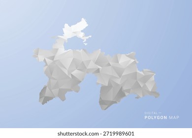 Mapa de Tayikistán - Ilustración vectorial de estilo polígono en gris, blanco y azul, diseño geométrico de bajo poli, silueta mínima, adecuada para infografía y diseño moderno.