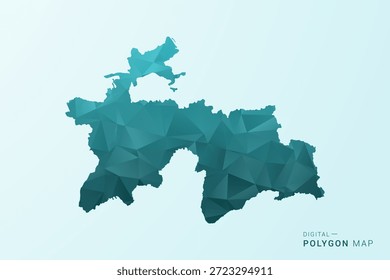 Mapa de Tayikistán - Ilustración vectorial de estilo polígono en diseño geométrico azul-verde verde azulado bajo poli, silueta minimalista moderna.
