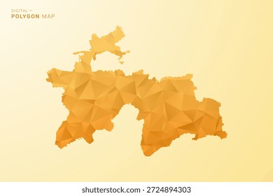 Mapa de Tayikistán - Ilustración vectorial de estilo polígono en diseño geométrico de bajo poli amarillo y naranja, silueta mínima moderna, aislada para infografía.