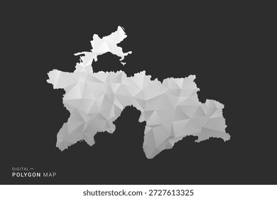 Mapa de Tayikistán - Ilustración vectorial de estilo polígono en diseño geométrico de bajo poli negro, gris y blanco, silueta mínima, aislado para infografía.