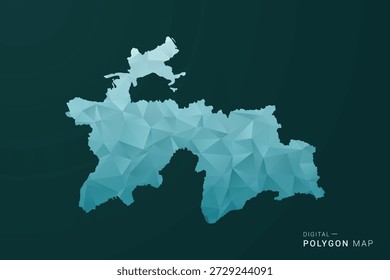 Mapa de Tayikistán - Ilustración vectorial de estilo polígono en diseño geométrico de bajo poli verde y azul, silueta mínima limpia para infografía.
