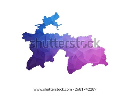 Tajikistan Map - Polygon Style Vector Illustration in Blue and Purple Gradient, Low Poly Geometric Design, Isolated on White Background, Ideal for Infographics and Learning Materials.