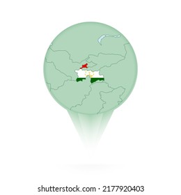 Tajikistan map, stylish location icon with Tajikistan map and flag. Green pin icon.