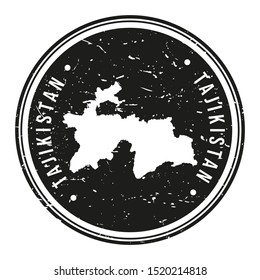 Tajikistan Map Symbol. Round Design Stamp. Travel and Business Vector.