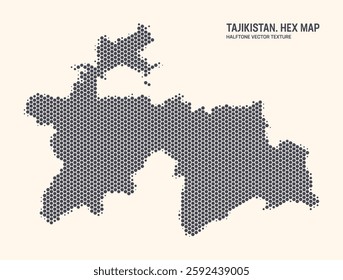 Tajikistan Map Vector Hexagonal Halftone Pattern Isolate On Light Background. Hex Texture in the Form of a Map of Tajikistan. Mod Technologic Contour Map of Tajikistan for Design or Business Projects