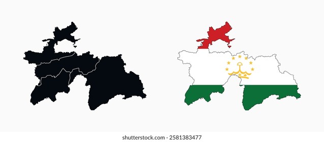 Tajikistan Map vector icon. Map of Tajikistan in Flag colors.