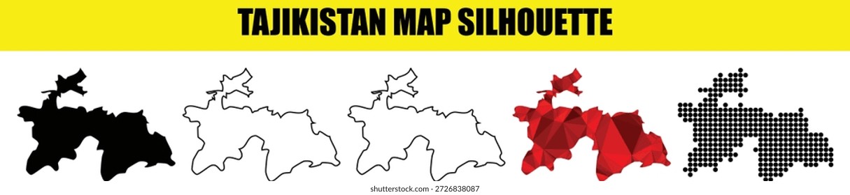 Tajikistan map vector illustration, isolated on transparent background. collection of tajikistan map silhouette black, white and outline for map design, website, infographic.
