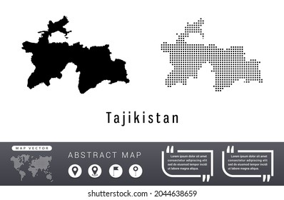 Tajikistan map vector set halftone dots black.