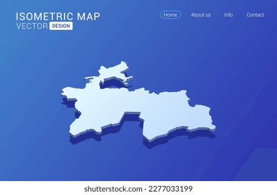 Tajikistan map white on blue background with isolated 3D isometric concept vector illustration.