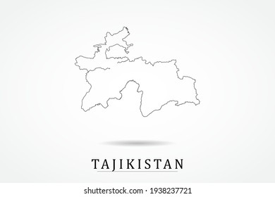 Tajikistan Map- World Map International vector template with thin black outline or outline graphic sketch style and black color isolated on white background - Vector illustration eps 10
