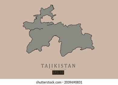 Tajikistan Map - World Map International vector template with old classic style and gray color on map isolated on brown background - Vector illustration eps 10