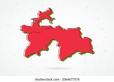 Tajikistan Map - World Map International vector template with including red, green and black outline sketch isolated on white background - Vector illustration eps 10