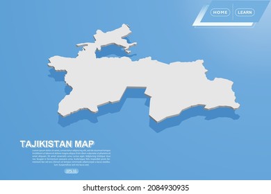 Tajikistan Map - World map International vector template with isometric style including shadow, white color on blue background for design, website, infographic - Vector illustration eps 10
