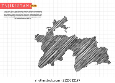 Tajikistan Map - World Map International vector template with black outline graphic sketch and old school style isolated on white grid background - Vector illustration eps 10