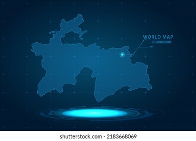 Tajikistan Map - World Map International vector template with Hologram in perspective style and HUD, GUI, UI interface isolated on blue background for design - Vector illustration eps 10