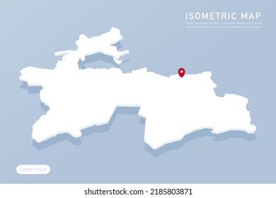 Tajikistan Map - World map International vector template with isometric style including shadow, white, blue color isolated on blue background for design, infographic - Vector illustration eps 10
