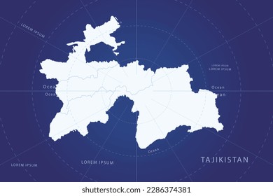 Tajikistan Map - World Map International vector template with High detailed and white color including circle line on blue background for design, infographic, website - Vector illustration eps 10