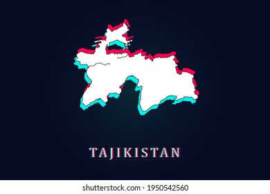 Tajikistan Map - World map vector template with Unique Design Abstract Digital Glitch and 3d  including blue, red and white color isolated on dark background - Vector illustration eps 10