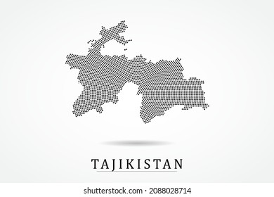 Mapa de Tayikistán - Plantilla de vector de mapas del mundo con puntos negros, cuadrícula, grunge, estilo de medio tono aislado en fondo blanco para educación, infografía, diseño - Ilustración vectorial eps 10
