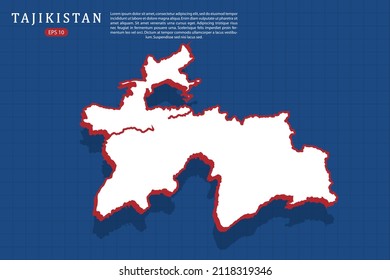 Tajikistan Map - World map vector template with isometric style with white and red color including shadow on Blue grid background for website, design, infographic - Vector illustration eps 10