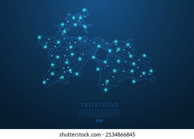 Tajikistan Map - World map vector template with Abstract futuristic circuit board Illustration or High-tech technology mash line and point scales on dark background - Vector illustration ep 10