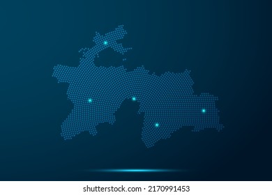 Tajikistan Map - World Map vector template with dots, grid, grunge, halftone style and light, network line, design sphere on blue technology background -  Vector illustration eps 10